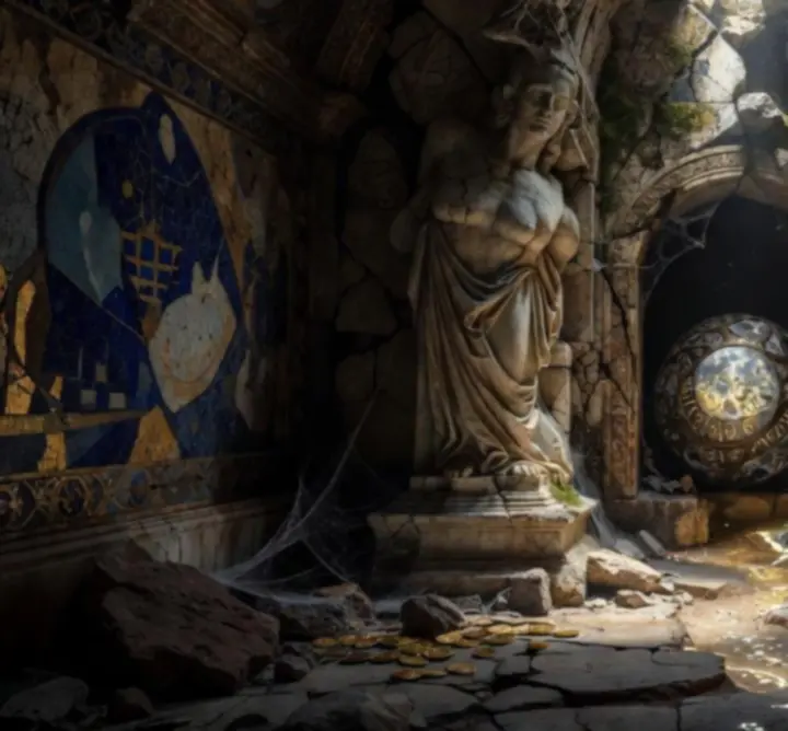 Ukryty artefakt w zacienionej komnacie starożytnych ruin